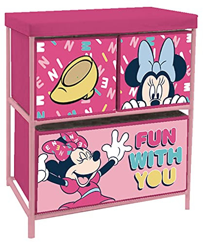 ARDITEX - Scaffale per bambini con 3 contenitori in tessuto di Disney Minnie Mouse - Struttura in metallo e contenitori in poliestere - 53x30x60 cm - Rosa