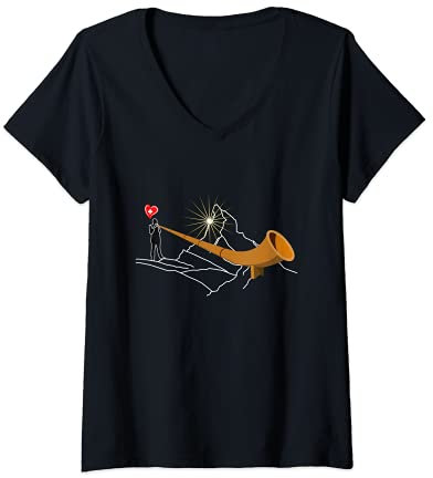 Damen Matterhorn Berge in der Heimat Alphorn Schweiz Sonnenaufgang T-Shirt mit V-Ausschnitt