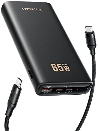 VEEKTOMX Power Bank 65W, 20000mAh Bateria Externa para Laptop con Cable USB C a C de 100W (1.5m), PD Quick Charge 3.0 Power Bank Carga Rapida para MacBook Pro/Air/iPad/Tablet/Steam Deck/dji