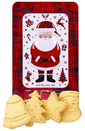 Latta Natalizia con Biscotti di Pasta Frolla al Burro Scozzesi -WALKERS- con Forme Natalizie 250 Grammi