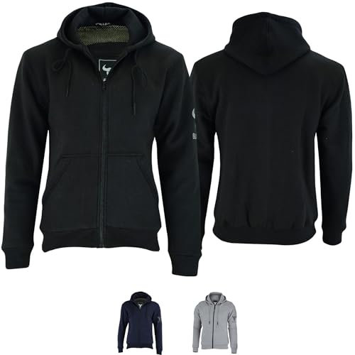 BULLDT Herren Motorrad Hoodie mit 4 CE-Protektoren 100% Aramid-Futter Schutz Kapuzenpullover - Motorradhoodie als sommer Motorradjacke & 360° Schutzjacke - 2 Zipper-Taschen bikerjacke Schwarz - 48