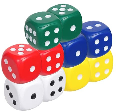 Pack of 10 Replacement Dice - Colourful 6-Sided Standard Size, 14mm 5 Colours, Rounded Edges for Smooth Rolling D6 Dice Set for Board Games, Poker
