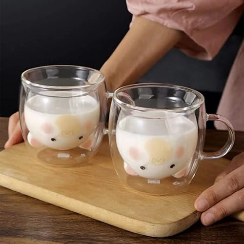 2 doppelschichtige Glasbecher, innovative, hitzebeständige Kaffeegläser für Kaffeetassen, Teetassen, Milchbecher, bestes Geschenk (Bär-2)