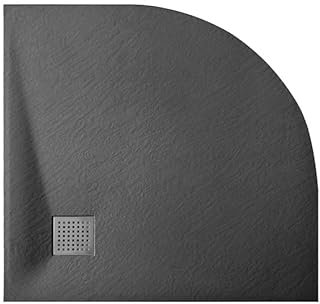 VBChome Duschwanne SMC 90x90 cm Schwarz Siphon Duschtasse Viertelkreis Flach SMC Duschbecken Stabil Modern Elegant + Tempoplex