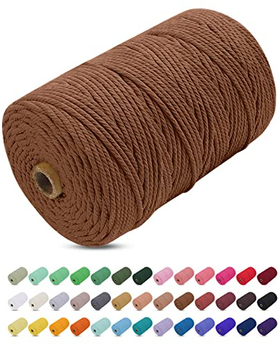 Uiopa Macrame Cord 3mm x 200m, Thick Macrame Rope Yarn Soft Natural Cotton Cord, Coloured 4-Ply Macrame String for DIY Craft, Plant Hangers, Wall Hanging, Christmas Decorations (Caramel)