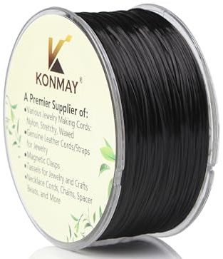 KONMAY 1 rotolo di cordoncino elastico piatto da 0,8 mm, con custodia, 90 metri, colore nero, per la creazione di gioielli, braccialetti e perline