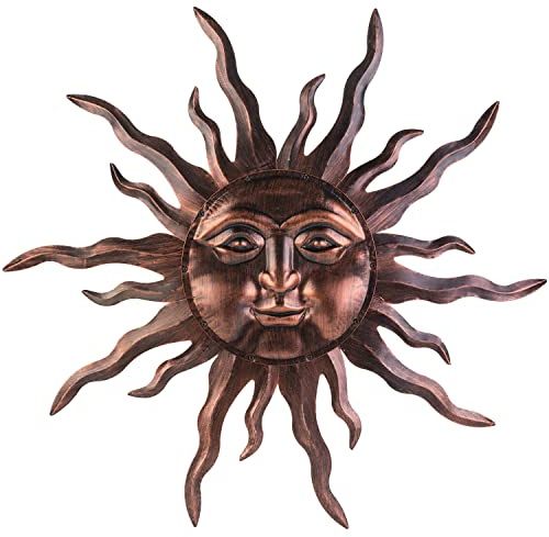 VZVXCC Große Metall-Sonnen-Wandkunst-Dekoration, 76,2 cm, Sonnen-Wandbehang, Dekoration für drinnen und draußen, 3D-Sonnenschein Gesicht, Metallwandskulptur für Zuhause, Schlafzimmer, Wohnzimmer, Büro