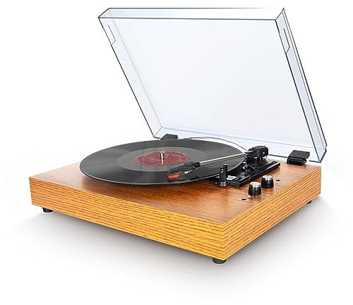MegLob Fonografo Vintage, Giradischi Classico Portatile, Giradischi in Vinile con Copertura Antipolvere, Doppi Altoparlanti HiFi Integrati, Giradischi LP 33/45/78 Giri/Min,A