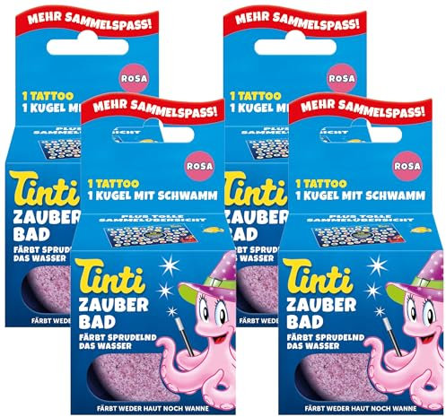 Tinti Zauberbad Rosa - Sprudelnde Badekugel mit Überraschung, 4er Pack