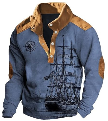 Générique Sweat Homme Casual Chic Pulls Homme Imprimé Sweat Homme sans Capuche Bouton Col Montant Sweat-Shirt Homme Chasse Sweats Homme Automne Hiver Printemps Pull Homme Confortable Sweat Streetwear