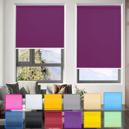Klemmfix ohne Bohren Rollos 60 x 160 cm Einfache Installation, Klemmfix, Rollo Jalousie Sonnenschutz, mit Klämmträger, für Fenster und balkontür, Lila