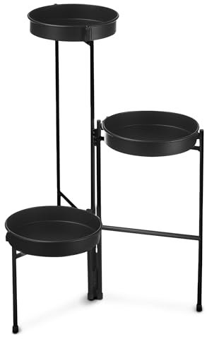 TIENDA EURASIA - Estantería para Plantas, 3 Alturas, Metal, Soporte para Macetas, 32x46x61,5 cm, 2 Colores Distintos, Decorativo, Organizador y Portamacetas (Negro 3 Alturas)