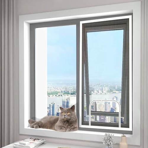 XXIUDEE Custom Size Self-Adhesive Cat Safety Screen Mesh, Window Screen for Cats, Fly Screen Anti-Mosquito Insect Netting for Balcony Kitchen, Cat Window Mesh with Zipper