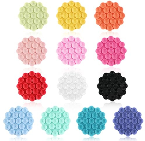 PEUTIER 13pcs Simple Face Support de Téléphone à Ventouse, Rond Auto-Adhésif Téléphone à Ventouse en Silicone Mains Libres Poignée Collante en Silicone pour Téléphone Portable (13 Couleurs)