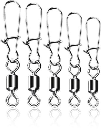 YANINEE 100 PCS Wirbel Angeln, Angelwirbel mit Drehgelenk Und Snap, Edelstahl Lure Stecker, Enthält Größen 6# 8# 10# 12# 14#