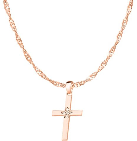 Ardeo Aurum Damen Schmuck-Set aus 333 Gold Roségold Kreuz Anhänger Singapurkette Länge 45 cm