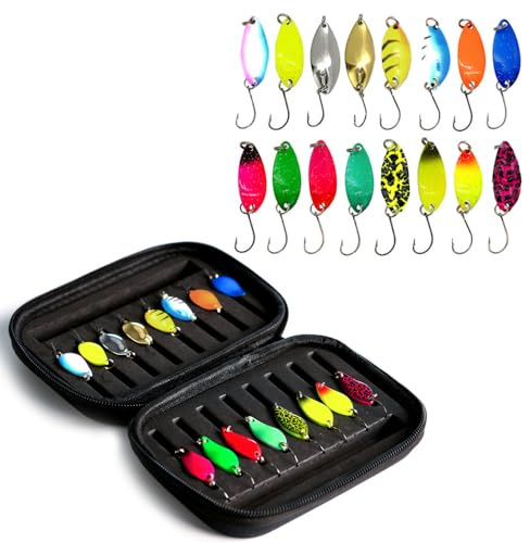 Zasvec Forellen Spoon Set 16 Stück Forellenköder Set mit Box AngelKöder für Forelles Kunstköder Spinner Angeln Set Forellen Köder Forellen Blinker Set Angelzubehör für Forelle, Zander,Mehrfarbig