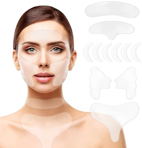 11 Pezzi Cerotti per Il Viso Silicone Pad Silicone Riutilizzabili Adesivi Antirughe per il Viso Compreso di Petto Patch Collo Collo Maschera Gli Occhi Guancia Fronte Pad per Riduzione Rughe Levigatura