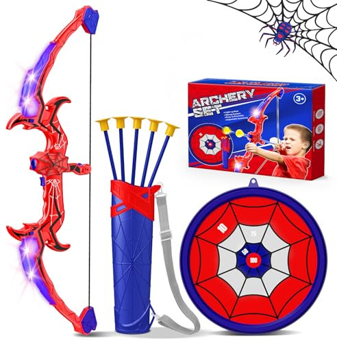 Spielzeug ab 5 6 7 8 9 11 12 Jahre Junge, Spider Spielzeug mit LED Lichtern, Spider Pfeil und Bogen Kinder, Geschenk Junge 3-12 Jahre Geschenkideen Kinderspielzeug Garten Outdoor Spiele für Kinder