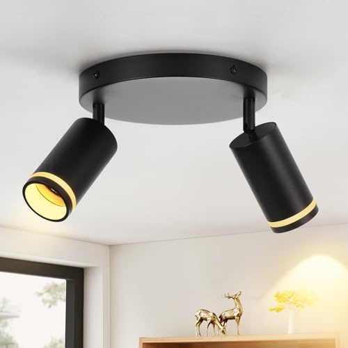 Deckenstrahler 2 Flammig Deckenlampe Schwarz GU10 Strahler für Wohnzimmer | Deckenleuchte Schwenkbar Metall Spotleuchte für Schlafzimmer Küche Wohnzimmer Flur Modern, Ohne Leuchtmittel