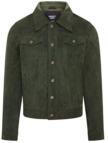 Veste en jean en cuir western en daim de chèvre vert pour homme