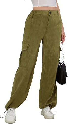 Colisha Pantaloni cargo invernali da donna a gamba larga dritta per escursionismo, camminata, combattimento, con tasche multiple, pantaloni casual da lavoro all'aperto Streetwear, Verde militare, XXL