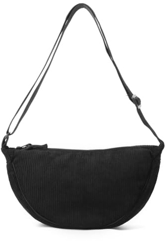 Fiorky Borsa a tracolla in velluto a coste con tracolla regolabile Borsa a mezzaluna for uomo Borsa a tracolla con cerniera for donna Borsa hobo solida for viaggi di lavoro