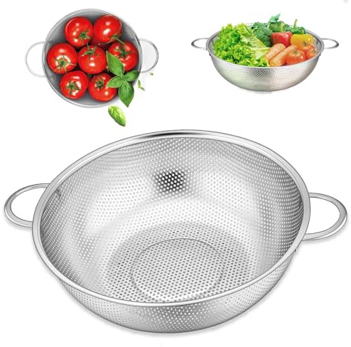 Küchensieb mit Griffen, Ø 22cm Nudelsieb,mit Verstärktem Griff, Edelstahl Nudelsieb,Siebkorb über, Für Nudeln Abtropfen, Gemüse und Obst, Reis, Spülmaschinenfest