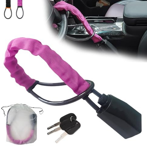 sonlpaakk Antivol Voiture, Canne Antivol Voiture Volant, Bloque Volant Voiture D'une Longueur Maximale de 45 cm, Bloque Volant en ABS, Antivol Voiture Fit Most Vehicles Truck Suv Van Golf Cart (Rose)