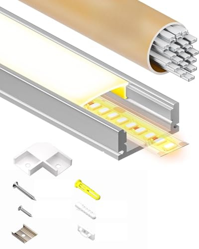 GEEKLUX 25 x LED Profil für Streifen 2 m (50 m), LED Schiene Aluminium für Trockenbau, geeignet für LED Stripes bis 12 mm Breite, Maße: 17.4 x 7 mm, Einbau für Fliesen, Gipskarton, Holzpaneele