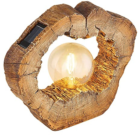 Solarlampe Outdoor Garten Solarleuchte LED Solar Außenlampe Gartendeko Baumscheibe Holzoptik braun, Kunststoff, 1x LED warmweiß, LxBxH 30,5x8,5x25,5 cm