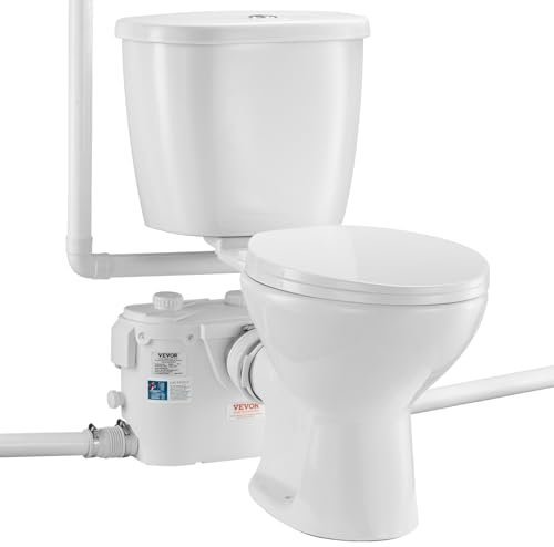 VEVOR Sistema WC per la frantumazione con potente pompa per tritatutto da 500 W, WC con uscita posteriore e galleggiamento per cantina, smaltimento dell'acqua con doppio risciacquo