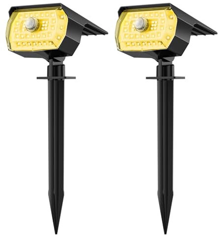 Fratink Solar Garden Lights, 43LED Motion Sensor Outdoor Landscape Spotlights 650LM, Warm White 3000K IP65 Waterproof Wireless Solar Powered Spot Lights for Yard Driveway Walkway 【2 Pack】