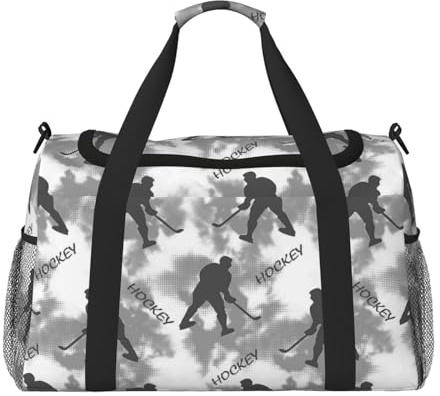 Borsone da viaggio, per giocatori di hockey, colore grigio, borsone per la notte, borsa da palestra per donne e uomini, borsa da viaggio per oggetti personali