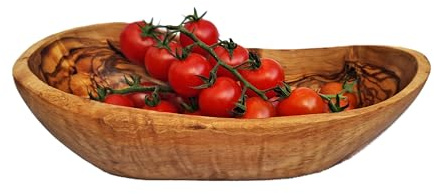 Cleminson Frutero ovalado de madera de olivo tallada a mano, diseño rústico y único, grano natural