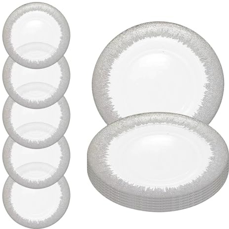 Event Decor Shop Charger Plate Clear Glass with Silver Trim - 12pcs | Perfect for Weddings, Parties, and Home Dining, Decorative and Affordable Clear Charger Plates for Event Table Decor