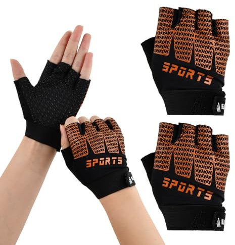 Amexo Kinder Halbfinger Fahrradhandschuhe rutschfeste Gel Halbfinger Sporthandschuhe Atmungsaktiv Kinder Sport Reithandschuhe Fingerlose Straßenreithandschuhe, für Training Ski Rudern, 6-10 Jahre