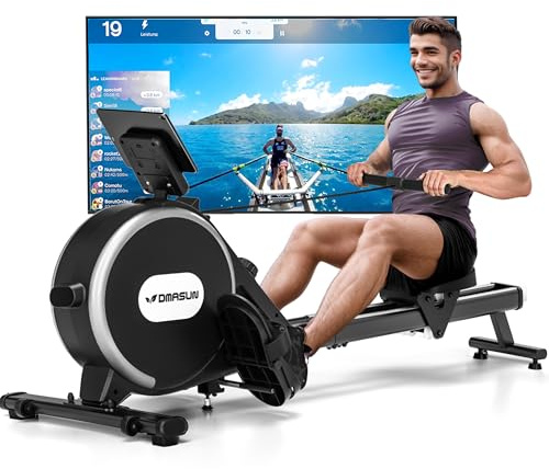 DMASUN Máquina de remo magnética, máquina de remo, 16 niveles de resistencia, máquina de remo profesional para el hogar, carriles dobles mejorados, compatible con aplicaciones y capacidad máxima de
