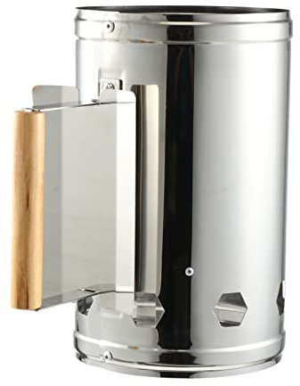 CIYODO Accenditore per Barbecue in Acciaio con Manico in Legno Isolante Termico per Barbecue, Forni a Legna e Fuochi da Campo, Accensione Rapida e Sicura del Carbone per Uso Outdoor