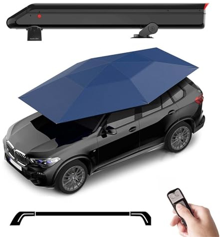 QFGain Fully Automatic Car Umbrella Tent, Sun Shade and Weather Shelter, Upgrade Folding Carport with Storage Box/Roof Rails, UV Protection Parasol Tent, 3800 * 2800MM,Blue-Crocodile.Model
