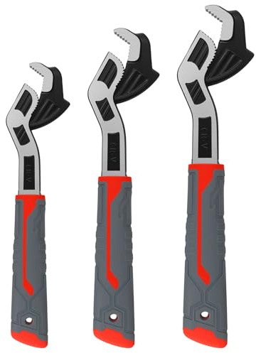 HAKZEON 3 Pack Self Locking Self-Adjusting Wrenches, 8in 10in 12in Adjustable Spanner Set with Wide Jaw (9-43mm) for Kitchen, Bathroom, Tight Space Repairs