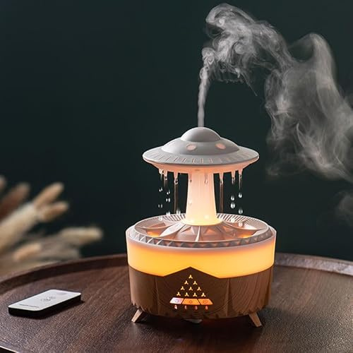 VarityMart UFO Cloud - Humidificador de gotas de lluvia – Difusor ultrasónico silencioso de aromaterapia con control remoto, purificador de aire de niebla fría para el hogar, la oficina y el