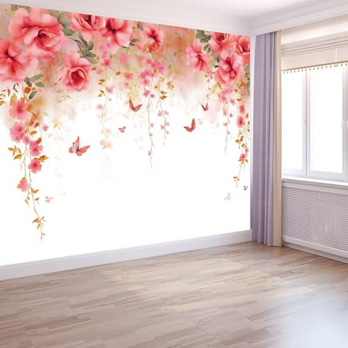 Fotomurales Pintura De Acuarela Rosas Enredaderas Papel pintado mural 200 x 140 cm tejido no tejido, Arte Papel tapiz mural Crema Moderna Decoración De Pared Sala Oficina Salón