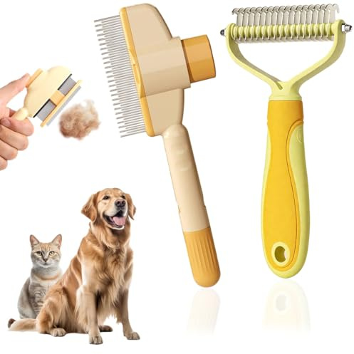 OIXEYA 2PCS Cepillo para Perros y Gatos Profesional - Cepillo para Mascotas de Pelo Corto y Largo, Eficaz para la Eliminación de Pelo Muerto y Cuidado del Pelaje de su Mascota