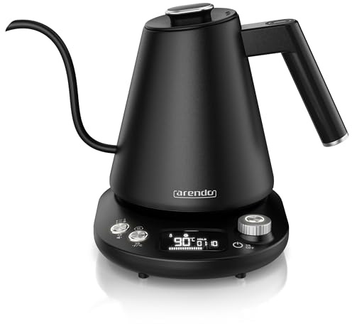 Arendo - Wasserkocher Edelstahl mit Temperatureinstellung - 1100 Watt - 40° bis 100° - Warmhaltefunktion 2 Stunden – 1 Liter – Design Teekocher - Temperaturanzeige - Schwarz