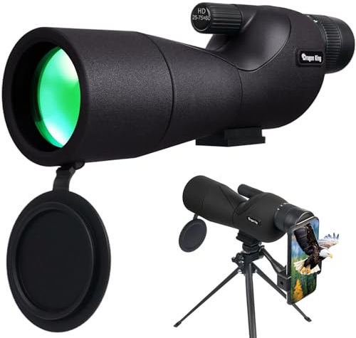 BIBIRE Spektiv mit Stativ und Handy-Adapter, 25–75 x 60 HD, gerades Spektiv mit Tragetasche, Spotterfernrohr für Zielbeobachtung, Vogelbeobachtung, Wildtierbeobachtung