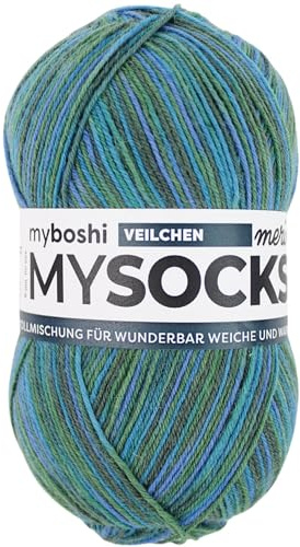 myboshi mysocks Merino, extra weiche 4-fädige Merino-Sockenwolle, 75% Schurwolle, 25% Polyamid, filzfrei, 100g, 420m Blau (Veilchen), 1 Knäuel