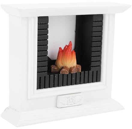 SPYMINNPOO Cheminée de Maison de Poupée, Cheminée Miniature en Résine de Bois de Bouleau Blanc avec Accessoires pour Décoration de Maison de Poupée, Affichage de Vacances