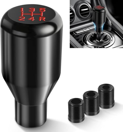 DREAMOTOR Pomo de Palanca de Cambios de 5 Velocidades, Universal en Metal Negro con 3 Adaptadores (8 mm,10 mm,12 mm) – Repuesto para Coches con Transmisión Manual