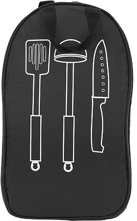 Bolsa organizadora de utensilios de cocina, organizador de cubiertos de viaje, bolsa de almacenamiento de vajilla, bolsa portátil para barbacoa al aire, cocina de acampada (Negra)